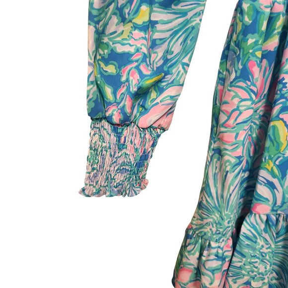 Lilly Pulitzer Blue Pink Cristiana Wrap Style Mini Dress Size 4 Full Bloom - Picture 7 of 10